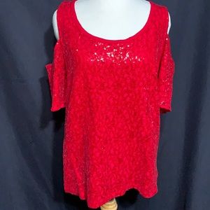 NY&C Sequin & Lace Overlay Cold-Shoulder Top (NEW)